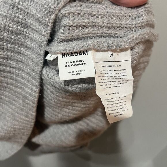 Naadam Wool Cashmere Turtleneck Sweater Women’s Small Gray Ribbed Fisherman - Picture 3 of 5